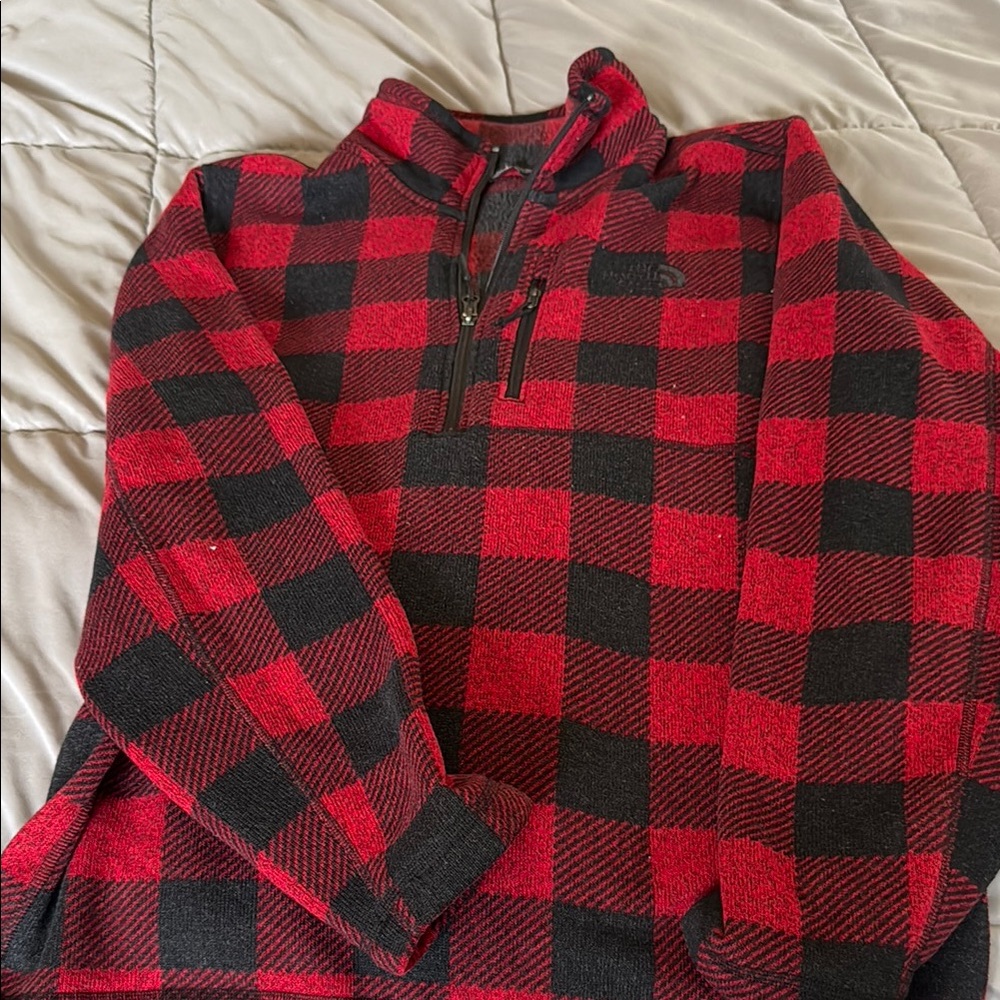 The North Face Red and Black Zip Up Sweater